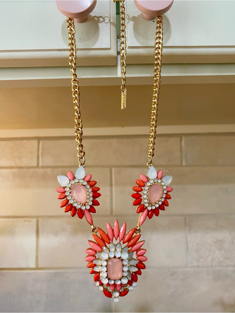 Coral Pink and White Statement Necklace